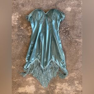 Teal Fringe Dress FASHION NOVA